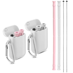 Reusable Silicone Collapsible Straws - 2 Pack Portable