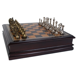 Metal Chess Set with Deluxe Wood Board and Storage